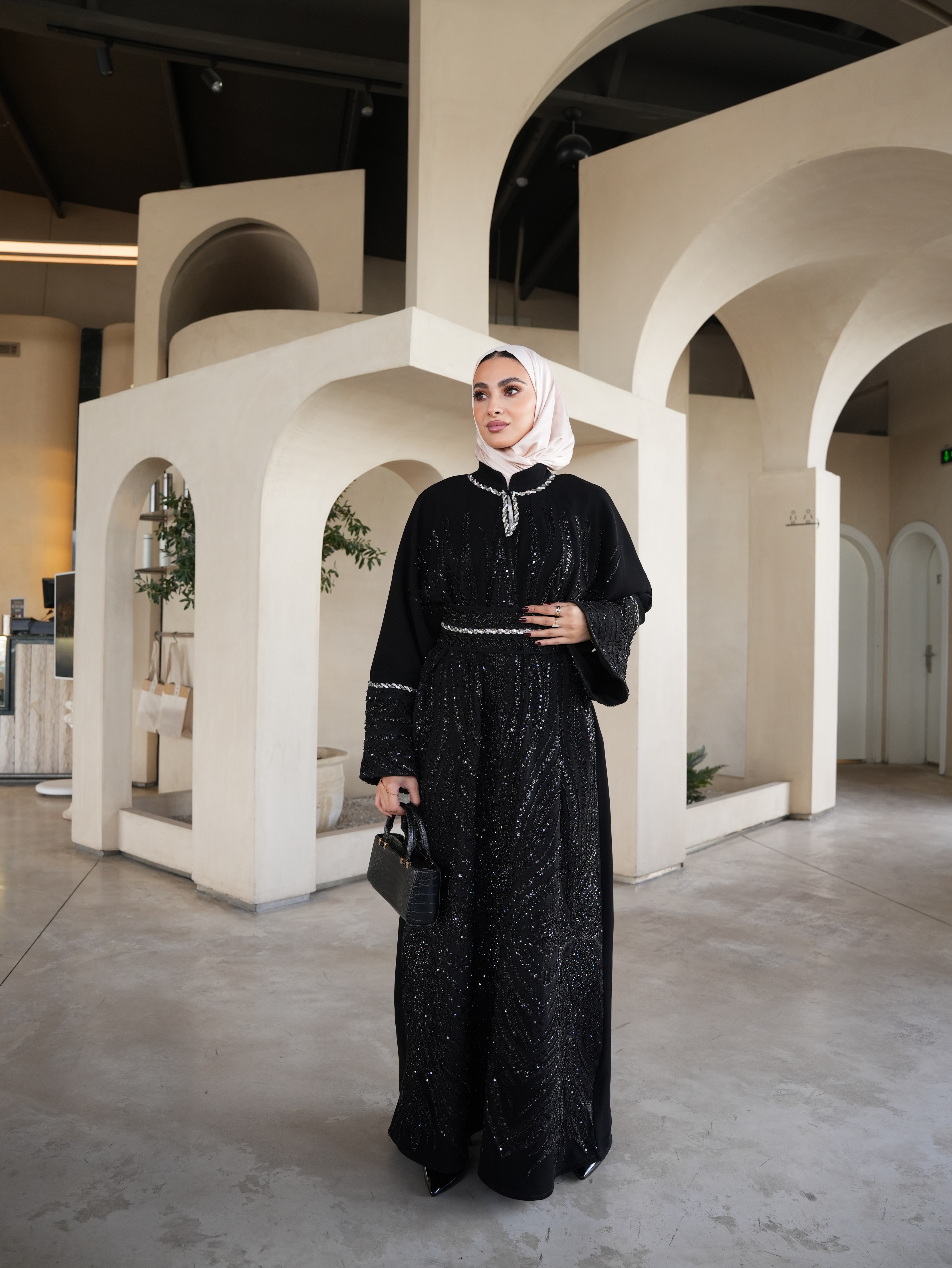 Fully beaded black galabeya