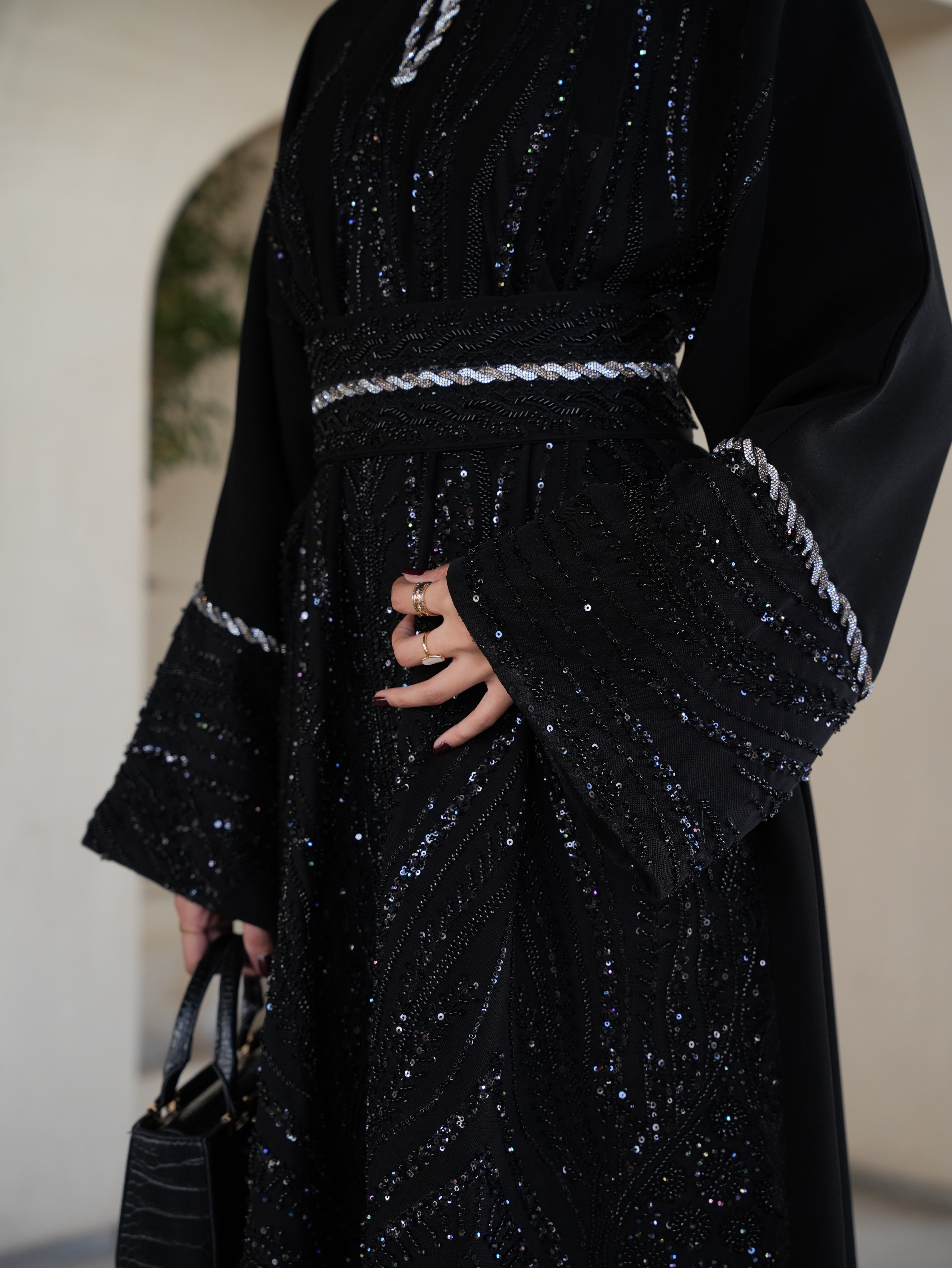 Fully beaded black galabeya